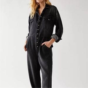 Free People We The Free Townes Dark Denim Utility Jumpsuit Coverall XS NWOT